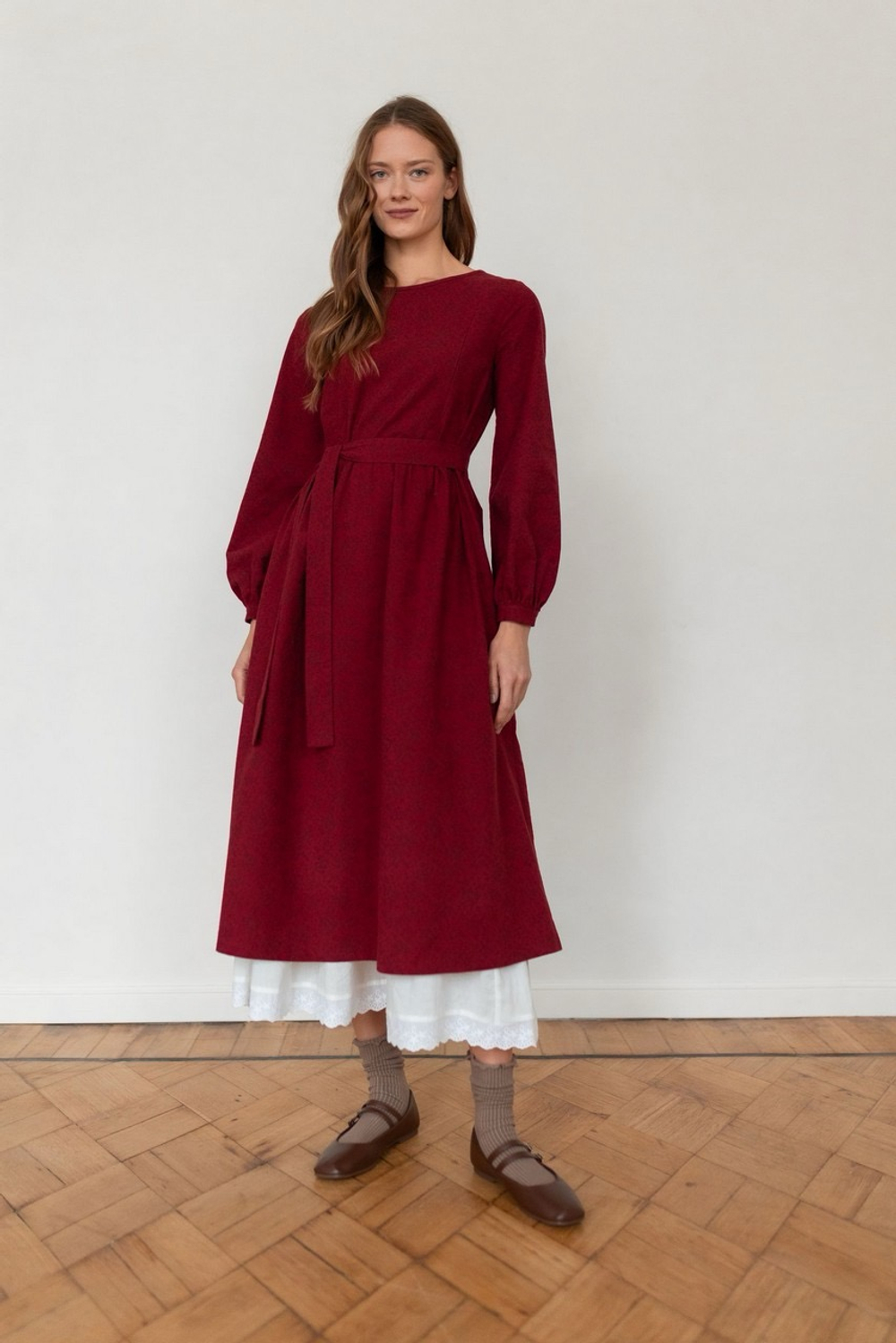 Платье Аврора из фланели для беременных и кормящих, Вишневый с цветами