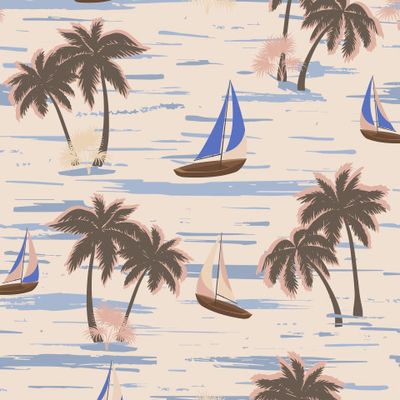 Винтаж лето лодки и пальмы Vintage summer boats palm trees beige