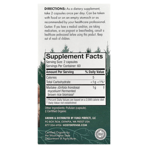 Host Defense, Mushrooms™, гриб-баран, 120 капсул (0,5 г в 1 капсуле)