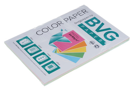 Бумага для офисной техники цветная pastel 5 цв. (голубой желтый зеленый персик розовый) А4 80г/м2 100л BVG