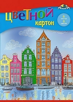 Картон цветной А5 8л, 8цв "Цветные дома" в папке (Апплика)