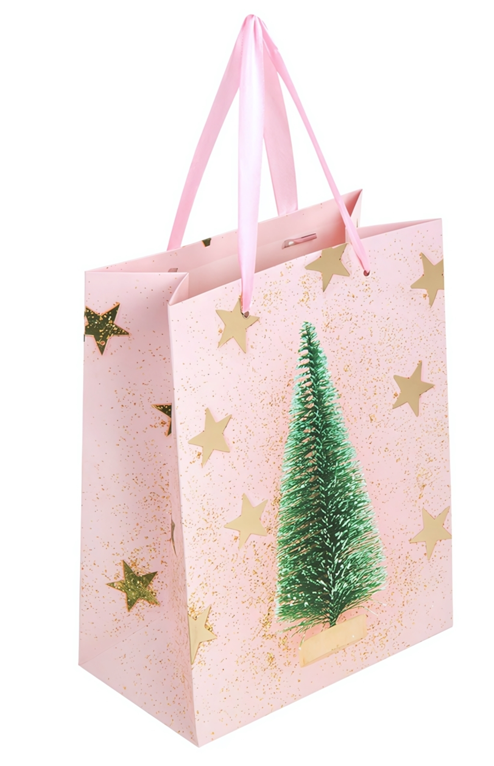 Пакет новогодний 18x10x23см. "Pink Ivory" фольга (Золотая сказка)