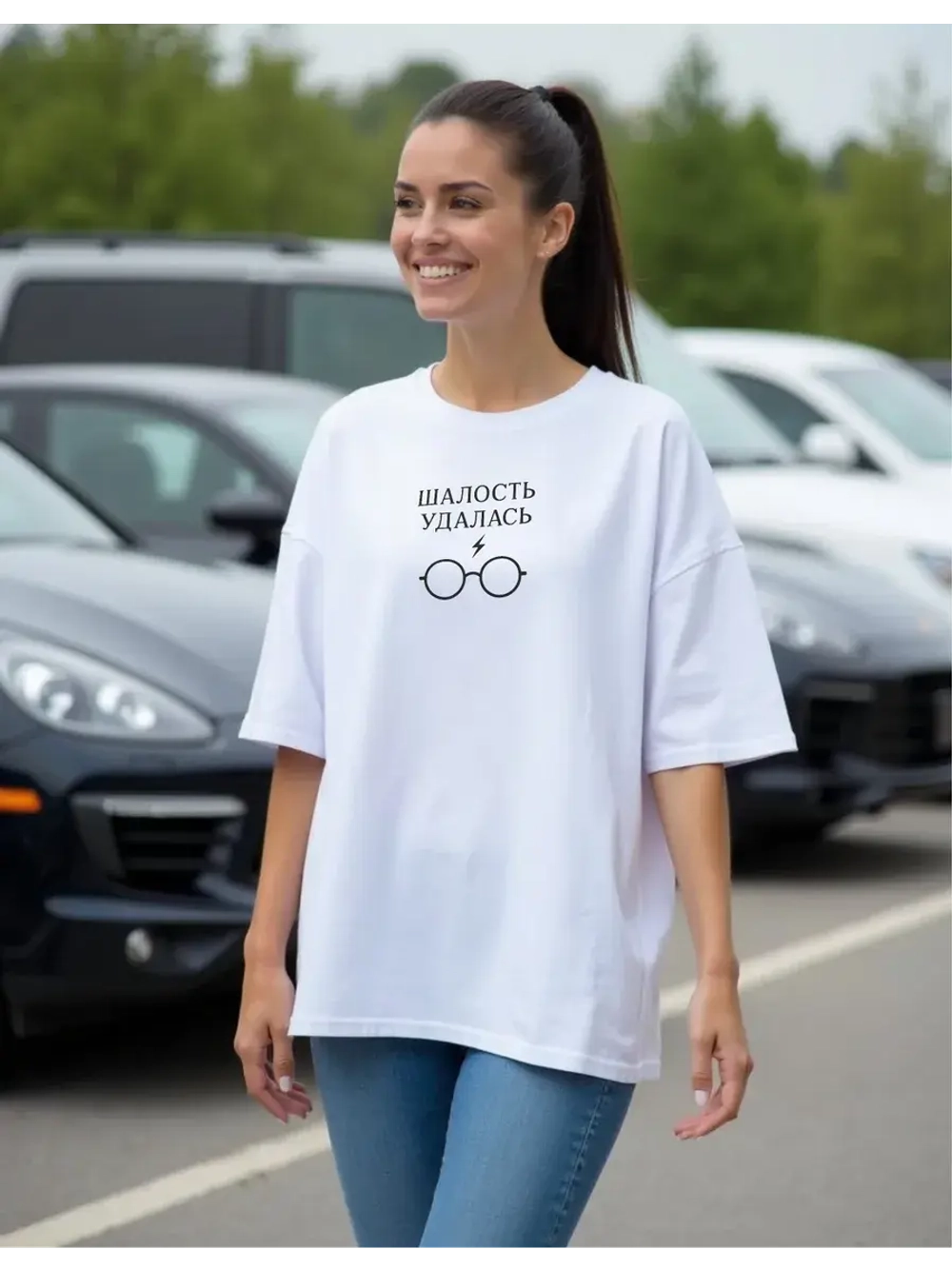 Футболка больших размеров с принтом шалость