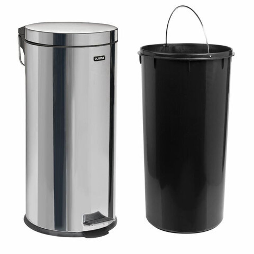 Ведро мусорное с педалью 30 литров "Classic", ЗЕРКАЛЬНОЕ, нержавеющая сталь, со съемным внутренним ведром, LAIMA, 232263