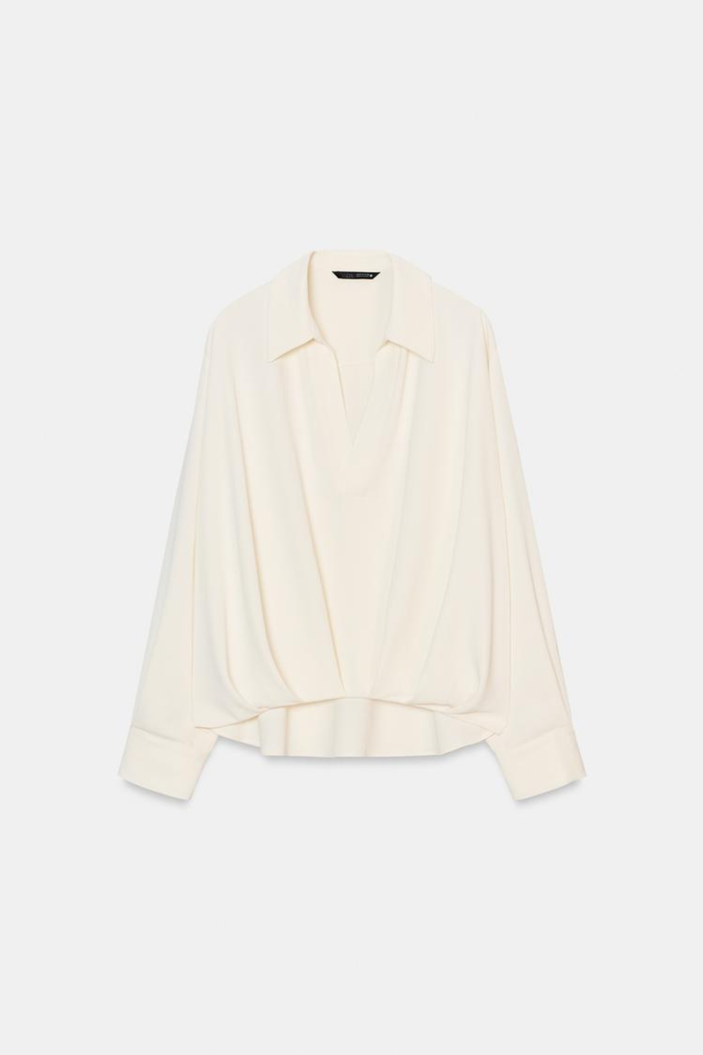 ZARA РУБАШКА С АСИММЕТРИЧНЫМ НИЗОМ И СКЛАДКАМИ, ЭКРЮ