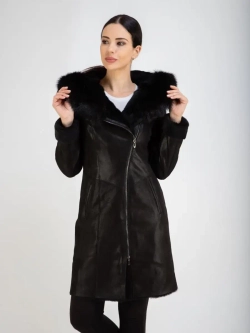 Дубленка женская натуральная длинная с капюшоном Турция