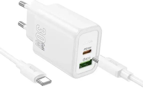Adapter Сетевое зарядное устройство HOCO N63 White + USB Type-C - USB-C Cable