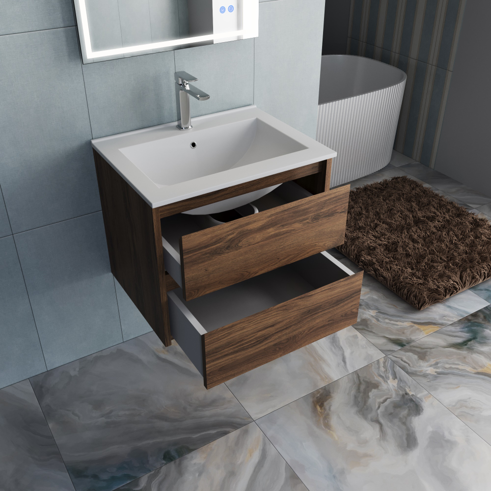 Тумба под раковину Vincea Gio 600 подвесная, 2 выкатных ящика soft-close, C.Oak