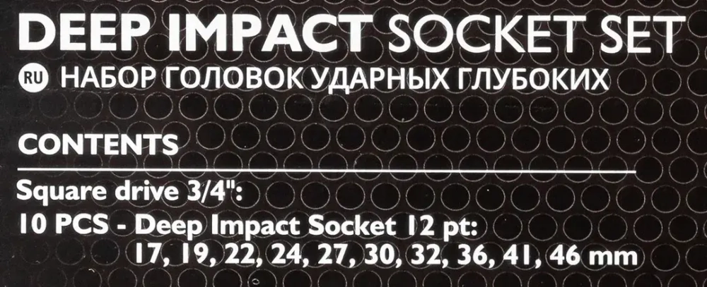 Набор головок ударных глубоких 3/4''10пр. (12гр.) (17,19,22,24,27,30,32,36,41,46мм) JCB JCB-6108-9MPB