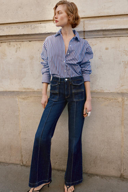 ZARA ДЖИНСЫ Z1975 BOOTCUT С ВЫСОКОЙ ПОСАДКОЙ И ОТСТРОЧКОЙ, СИНИЙ