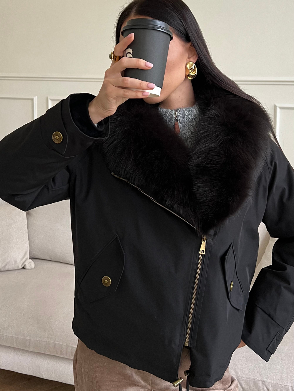 Парка Extra Lux с натуральным мехом черный