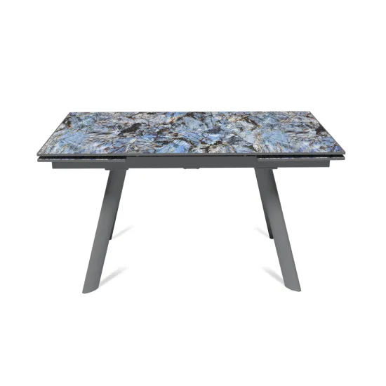 Стол "СТОУН" 140-220, керамика Lemurian Blue глянцевый , опоры черный муар