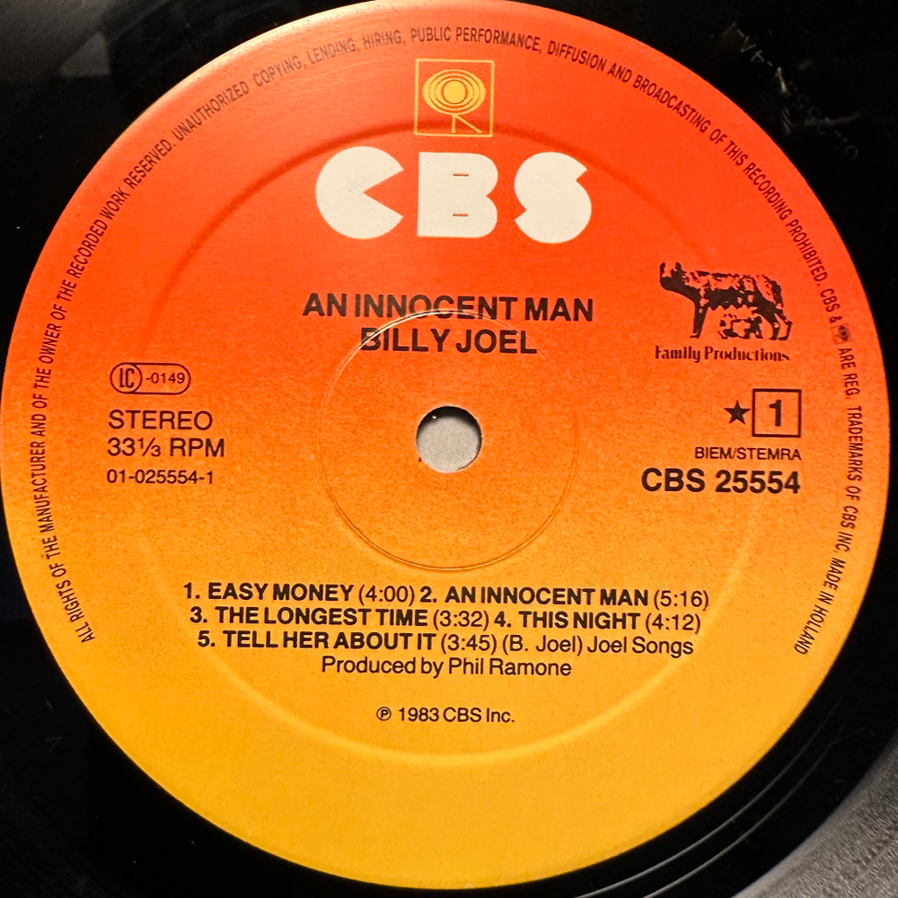 Billy Joel- An Innocent Man (Голландия 1983г.)