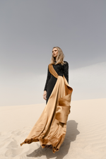 Платье макси сатиновое с асимметричной драпировкой и вышивкой