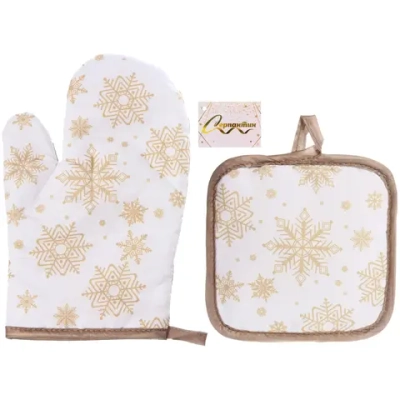 Прихватка в наборе с варежкой «Снежинка» цвет золотой, 17,5*17,5 см и 27*17 см
