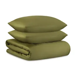 Комплект постельного белья из премиального сатина оливкового цвета из коллекции essential, 150х200 с