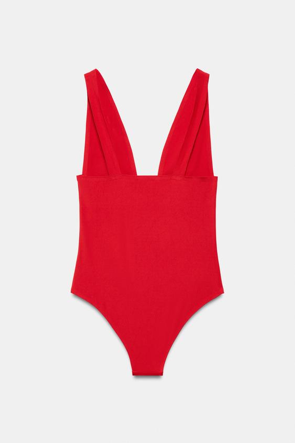 ZARA ОДНОТОННЫЙ КУПАЛЬНИК С ГЛУБОКИМ ВЫРЕЗОМ, КРАСНЫЙ