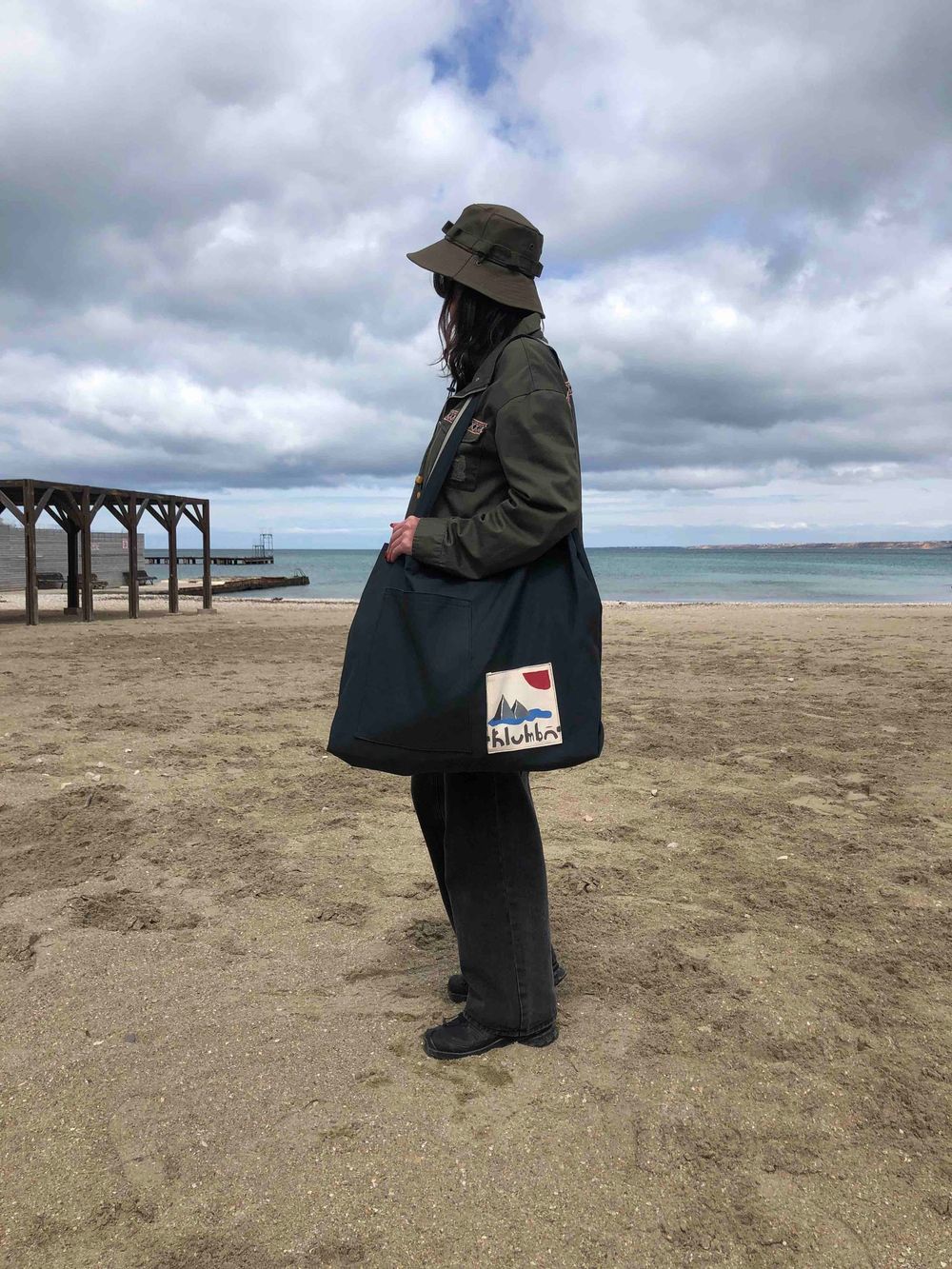 Шоппер Klumba Ручной работы XXL с патчем «море» Графитовый