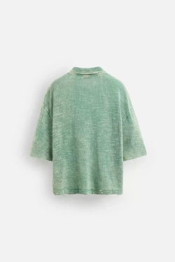 ZARA ТРИКОТАЖНОЕ ПОЛО, ЛИНЯЛЫЙ ЗЕЛЕНЫЙ