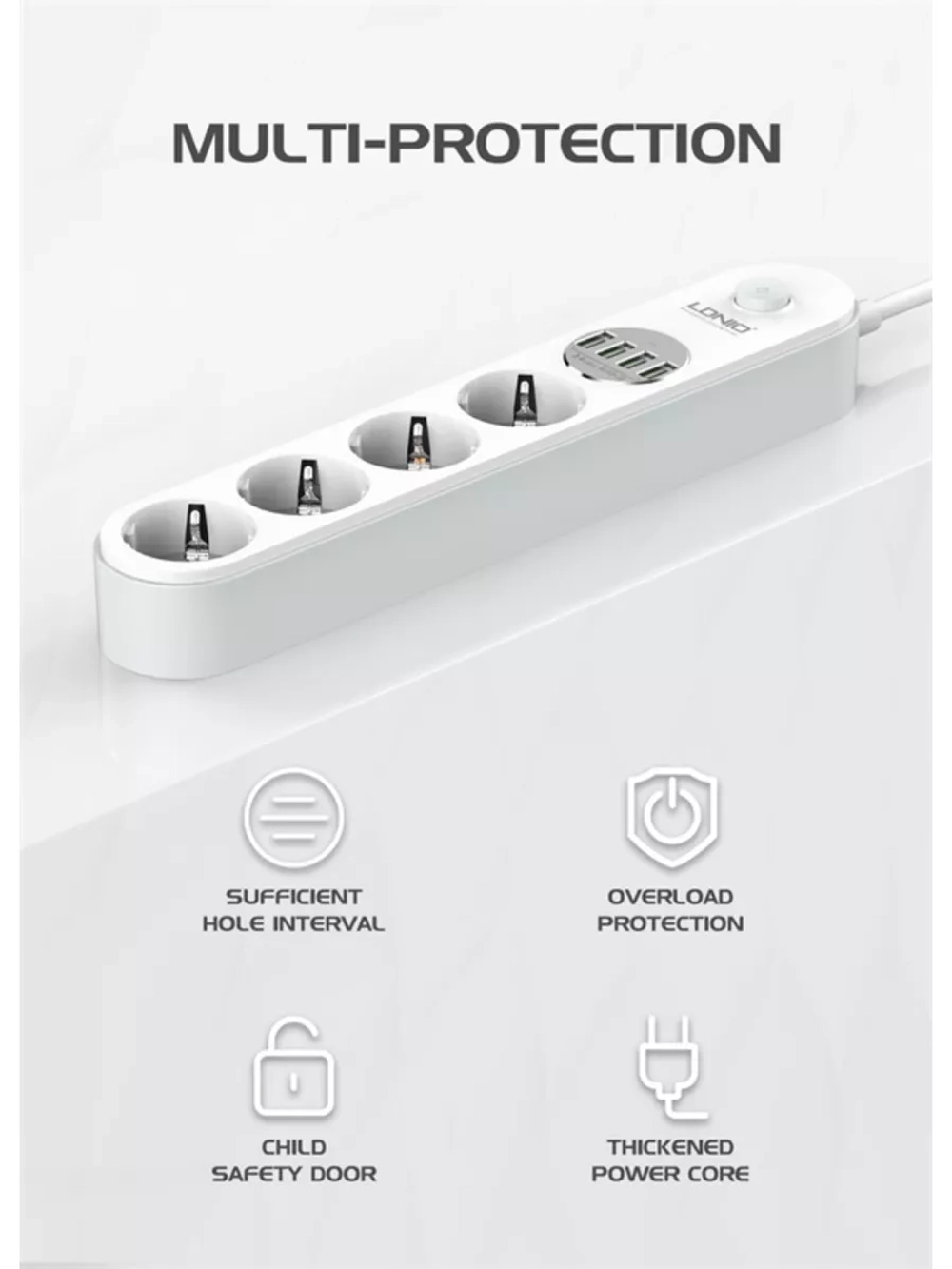 Сетевой фильтр с 4 USB 2 метра