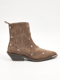 Казаки из натуральной замши со стальным носиком AMALIA STAR серо-бежевые