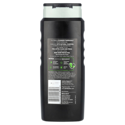 Nivea, Для мужчин, активное очищающее средство для душа, глубокое очищение, с натуральным углем, 500 мл (16,9 жидк. унц.)