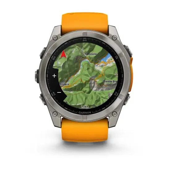 Мультиспортивные GPS часы Garmin Fenix 8X (51 mm) AMOLED, Sapphire Titanium with Spark Orange/Graphite Silicone Band 010-02905-11