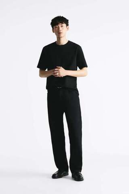 ZARA ХЛОПКОВАЯ ФУТБОЛКА С КОРОТКИМИ РУКАВАМИ, ЧЕРНЫЙ