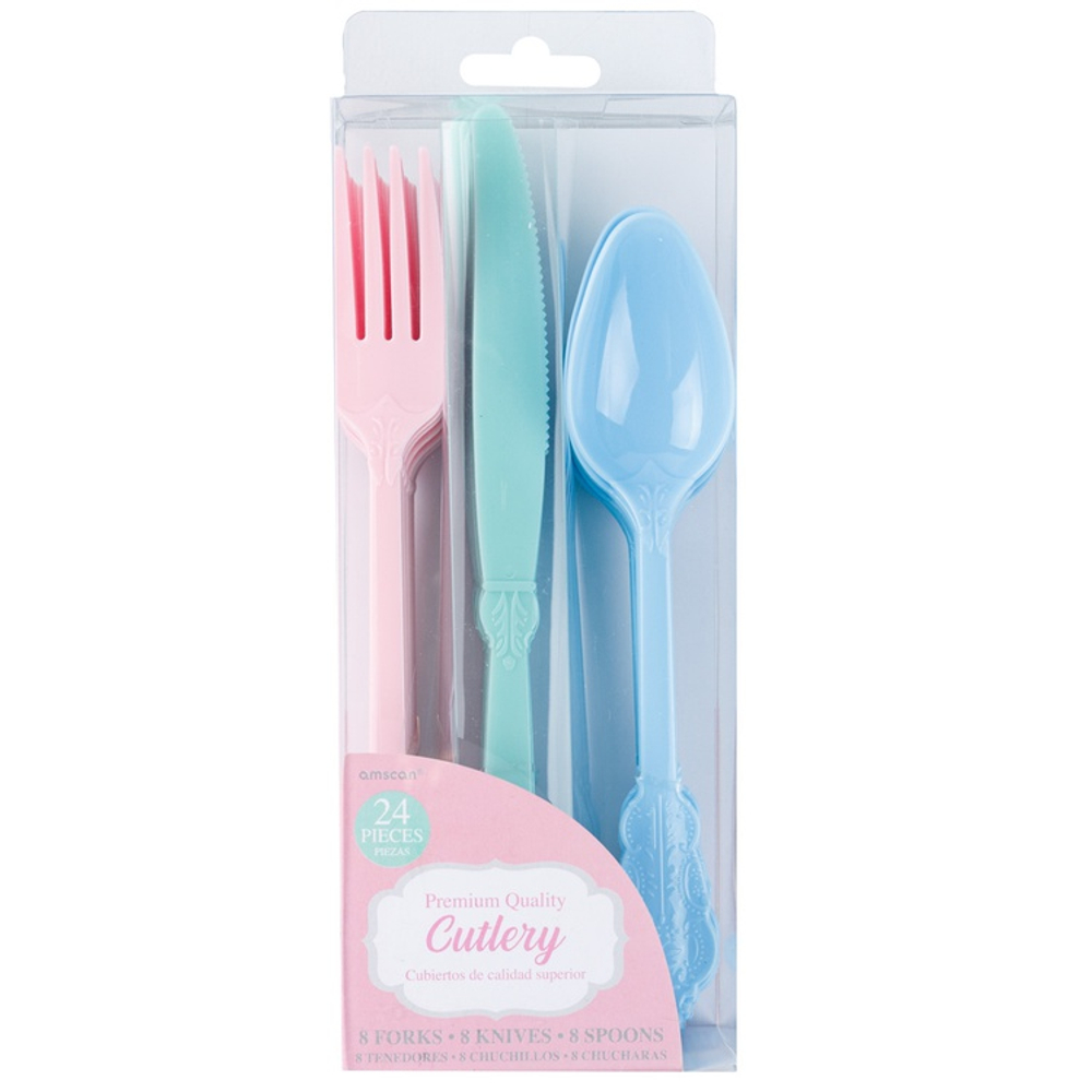 Столовые приборы в нежных цветах, 24 шт