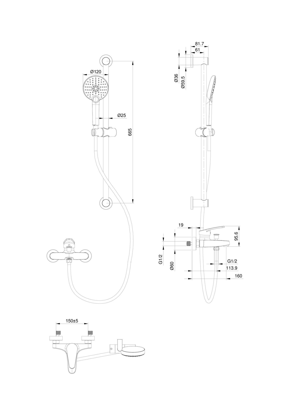Смеситель для ванны с душевым гарнитуром WONZON & WOGHAND, Хром (WW-C2501-CR)