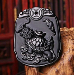 Подвеска Денежная черепаха натуральный обсидиан. О-6