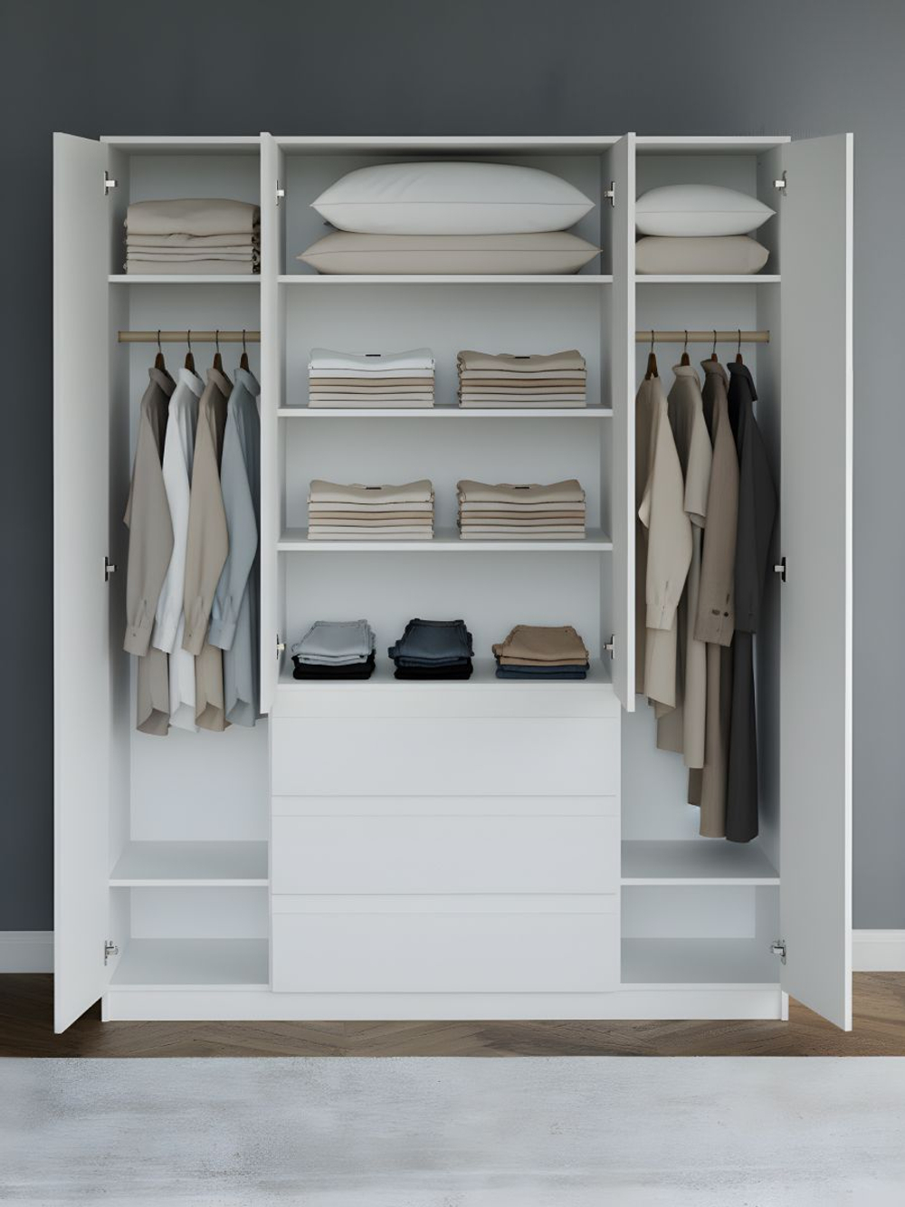 Шкаф 160х50х220, Марм, для одежды распашной 4 двери 3 ящика со штангой и полками, Dipriz