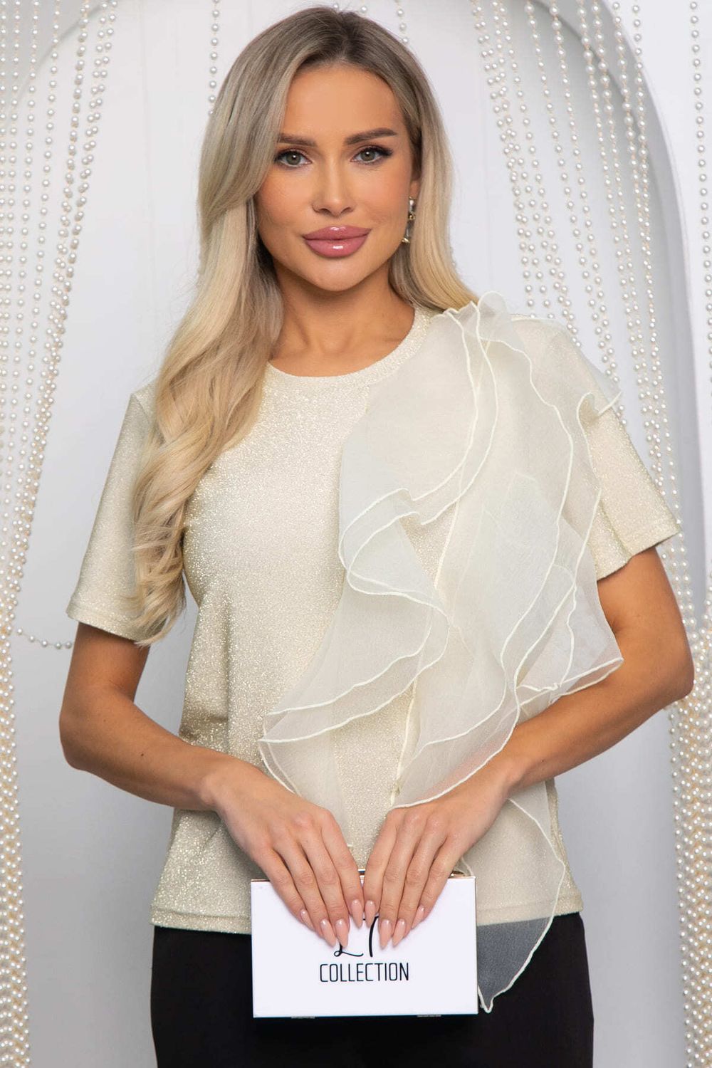 Блуза праздничная трикотажная Риана (бежевое золото) Б14619-5М LT Collection