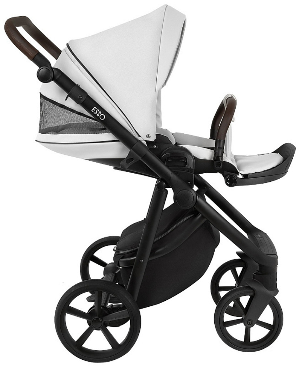 Детская коляска Roan Esso 2025 Кожа 3 в 1 с автокреслом Tutis Elo Lux Black ESSK/215/1 White/Black/руч.Тем.коричневый