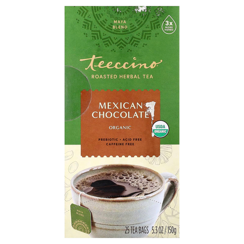 Teeccino, Органический обжаренный травяной чай, мексиканский шоколад, без кофеина, 25 чайных пакетиков, 150 г (5,3 унции)