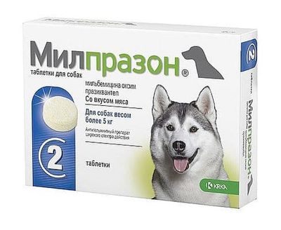 Антигельминтик для собак крупных пород KRKA Милпразон, 2 таблетки 12,5 мг/125 мг