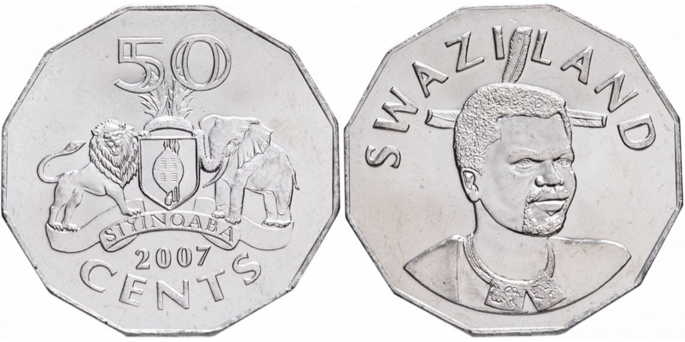 Свазиленд 50 центов, 1996-2007 Король Мсвати III UNC