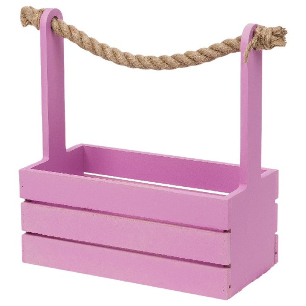 Ящик (дерево) с ручкой 24,5x13xH27см (Фуксия)