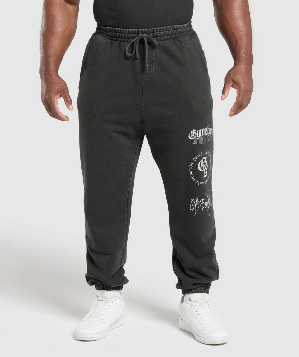 Штаны GYMSHARK Distressed Graphic Joggers Washed Black Acid