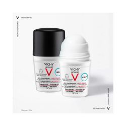 Vichy Homme Deodorant 48HR Anti-Perspirant Deodorant Anti-Stains Шариковый дезодорант-антиперспирант 48 часов против пятен, 50 мл