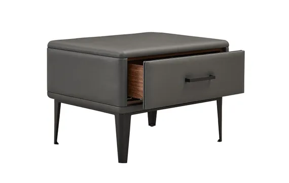 Прикроватная тумбочка Berli с одним ящиком, серая экокожа