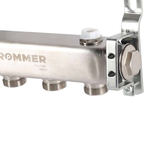 Коллектор Rommer 1"x3/4" на 4 контура для радиаторной разводки (нерж. сталь) RMS-4401-000004