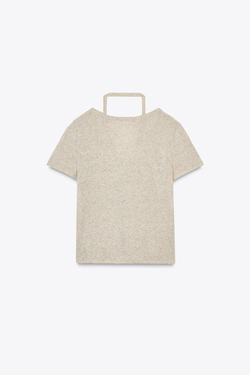 ZARA ДВУХСЛОЙНЫЙ ТОП С ГОРЛОВИНОЙ ХАЛТЕР, ПЕСОЧНЫЙ С МЕЛАНЖЕВЫМ ЭФФЕКТОМ