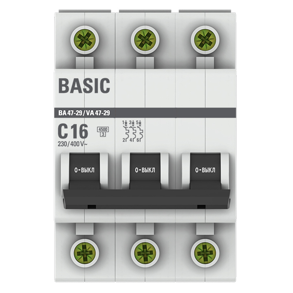 Автоматический выключатель 3P 16А (C) 4,5кА ВА 47-29 Basic