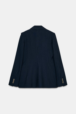 ZARA БЛЕЙЗЕР В ТОНКУЮ ПОЛОСКУ С ПОДПЛЕЧНИКАМИ, МОРСКОЙ СИНИЙ