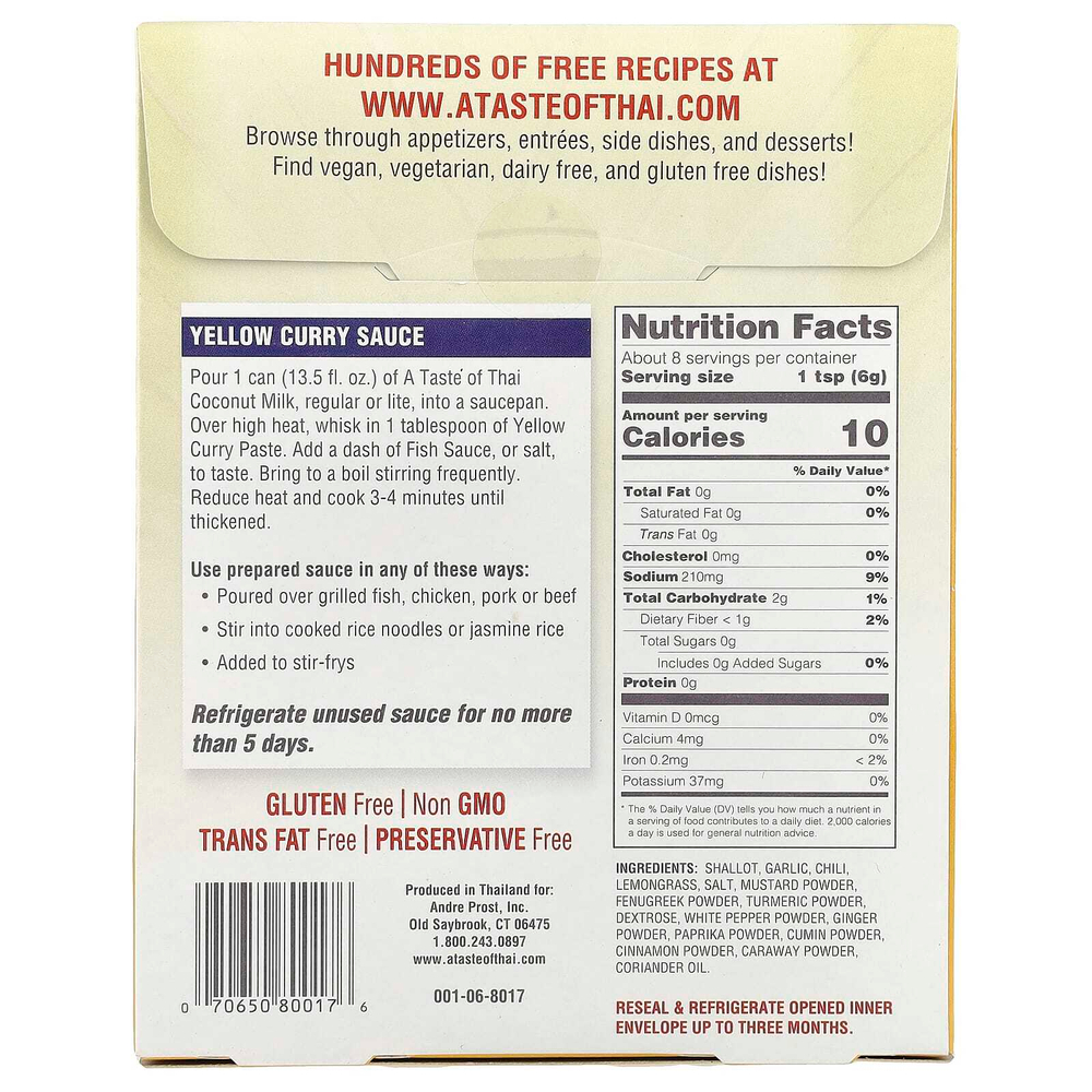 A Taste Of Thai, Желтая паста карри, 50 г (1,75 унции)