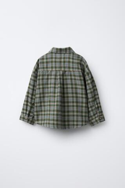 ZARA РУБАШКА В КЛЕТКУ С КАРМАНОМ, ЗЕЛЕНЫЙ