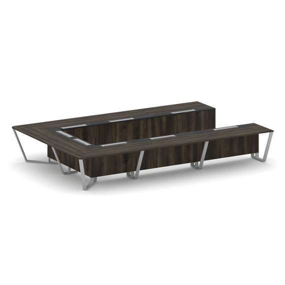 Steel Meet Стол переговорный П-образный KM-PR.B.SP-15P Дуб Мали/Графит Глянец/Металл Серый 4800*3200