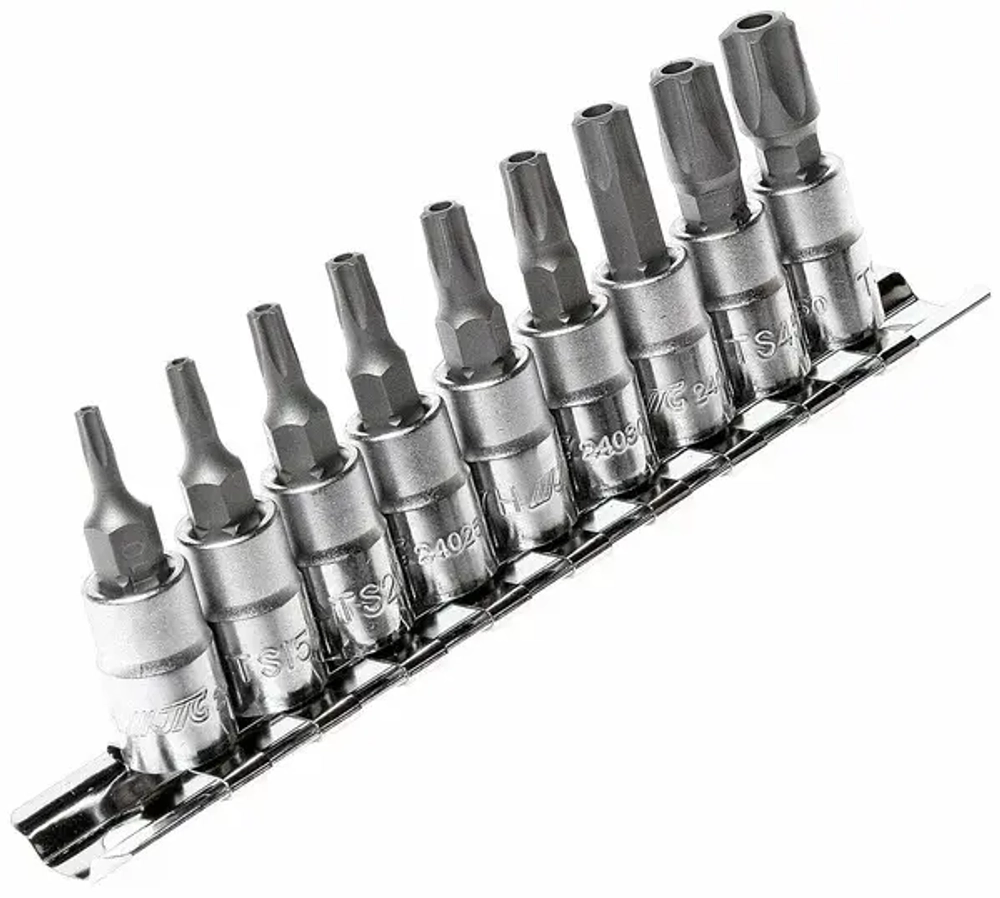 Набор головок-бит 5-лучевых с отверстием, 9 пр: TS10, 15, 20, 25, 27, 30, 40, 45, 50 JTC-3303