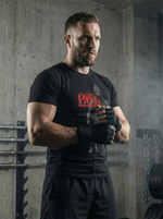 Футболка спортивная хлопковая мужская черная LEGENDA Рать красная